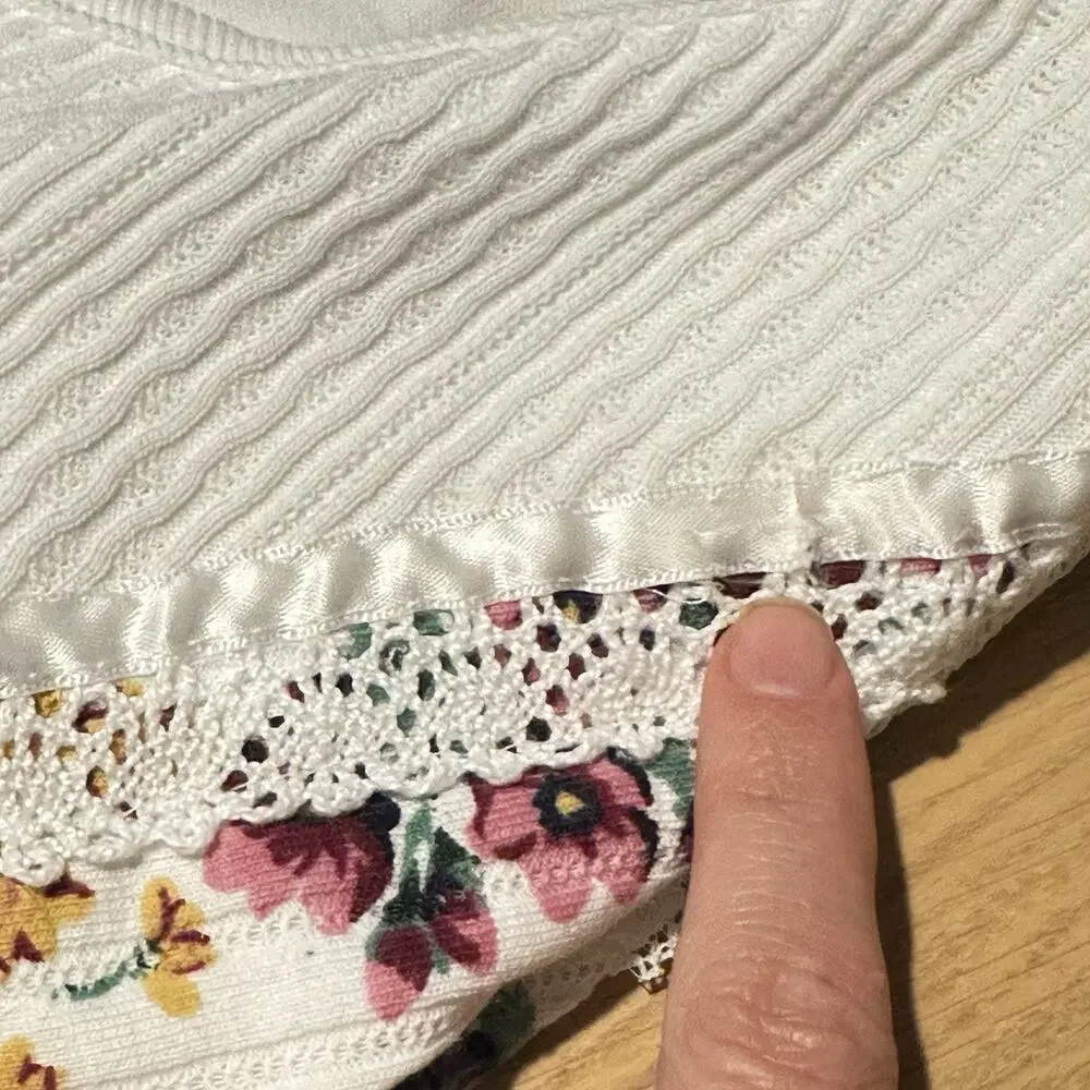Vintage USA Made Floral Lace Cottagecore Shirt By Alabuy Sz L Grandma Granny
